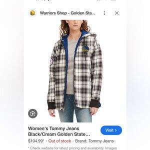 Women's Tommy Jeans Black/Cream Golden State Warriors Molly Flannel Full-Zip
